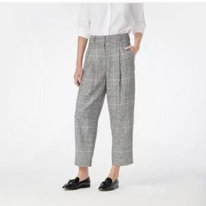 J.Crew High-Rise Tapered Pleated Gray Plaid Italian Wool Pant - Size 0 EUC